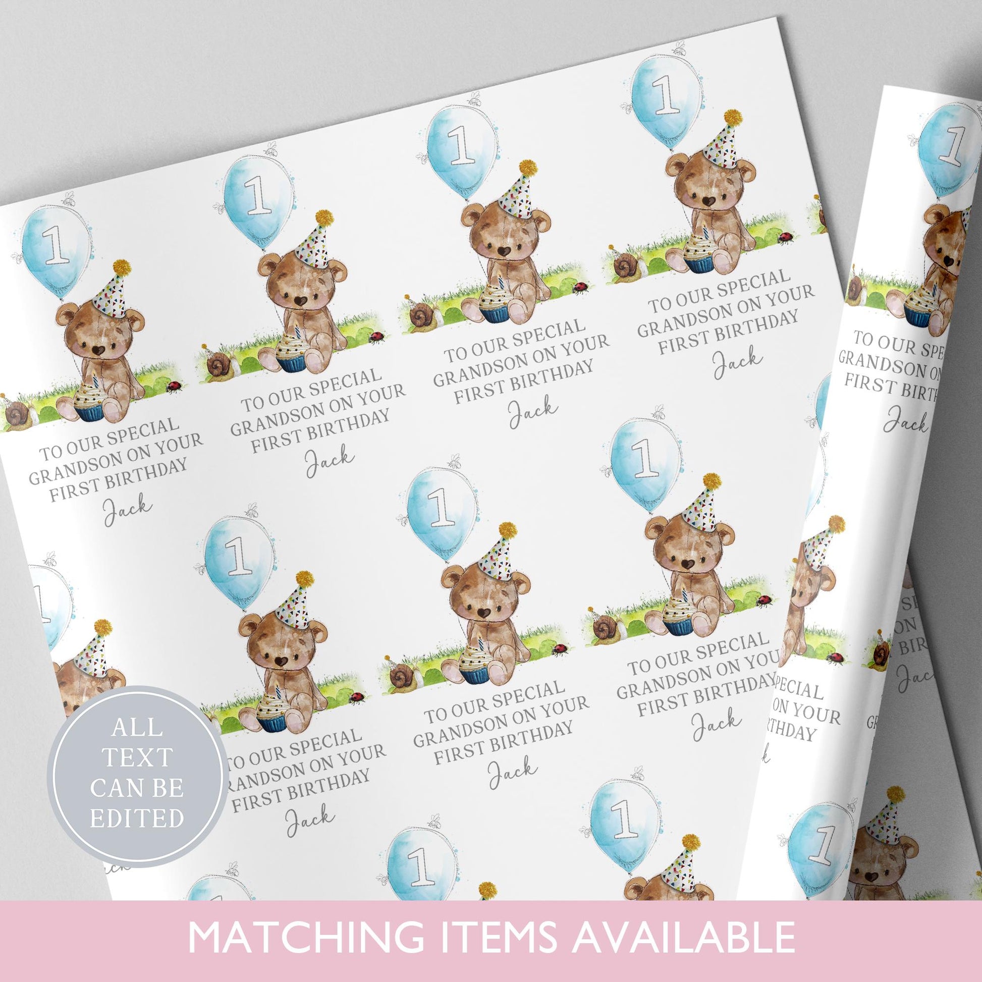 Personalised Teddy Bear Birthday Wrapping Paper l Custom Gift Wrap