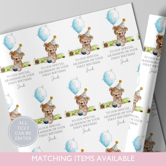 Personalised Teddy Bear Birthday Wrapping Paper l Custom Gift Wrap