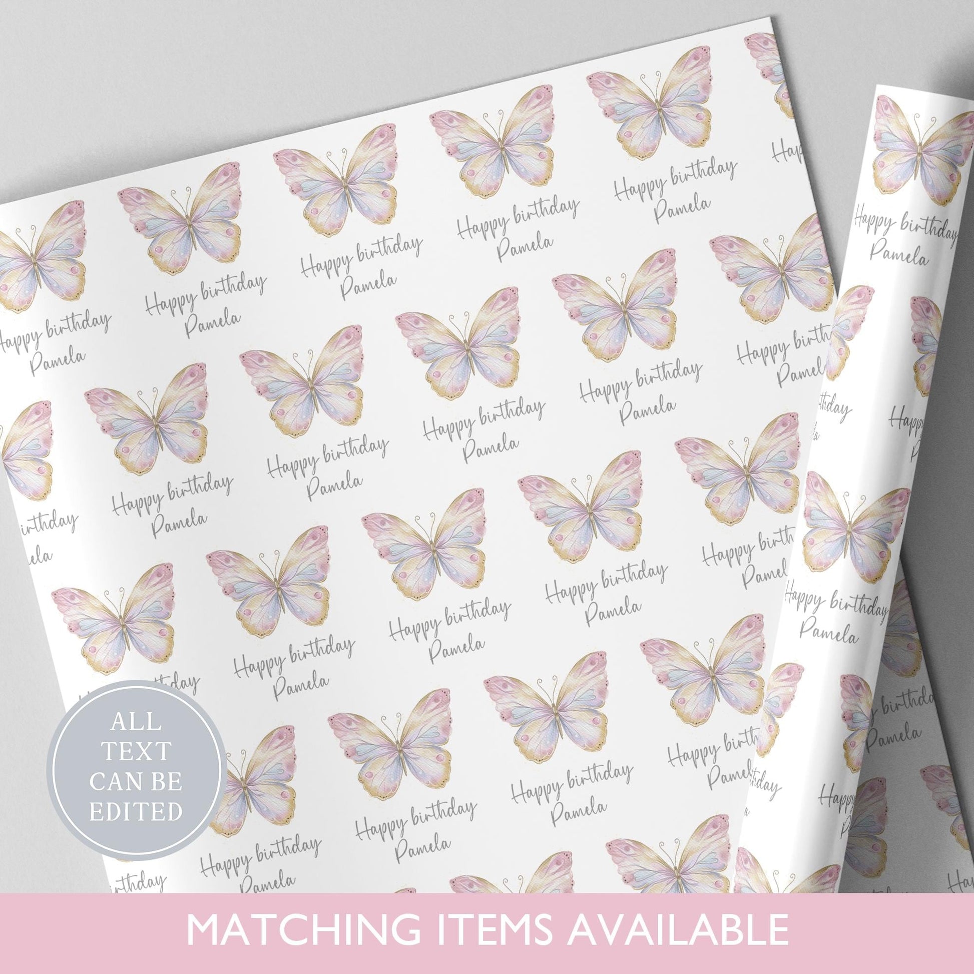 Personalised Pastel Butterfly Birthday Wrapping Paper