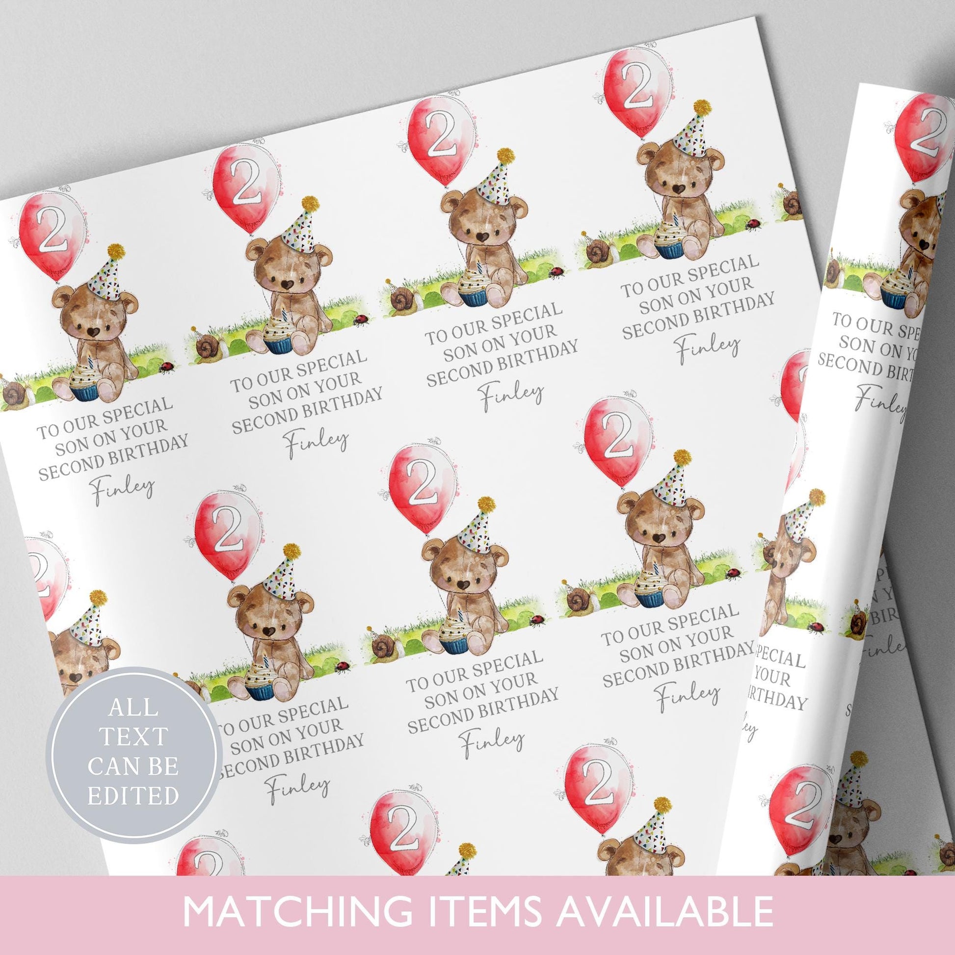 Personalised Teddy Bear Birthday Wrapping Paper l Custom Gift Wrap