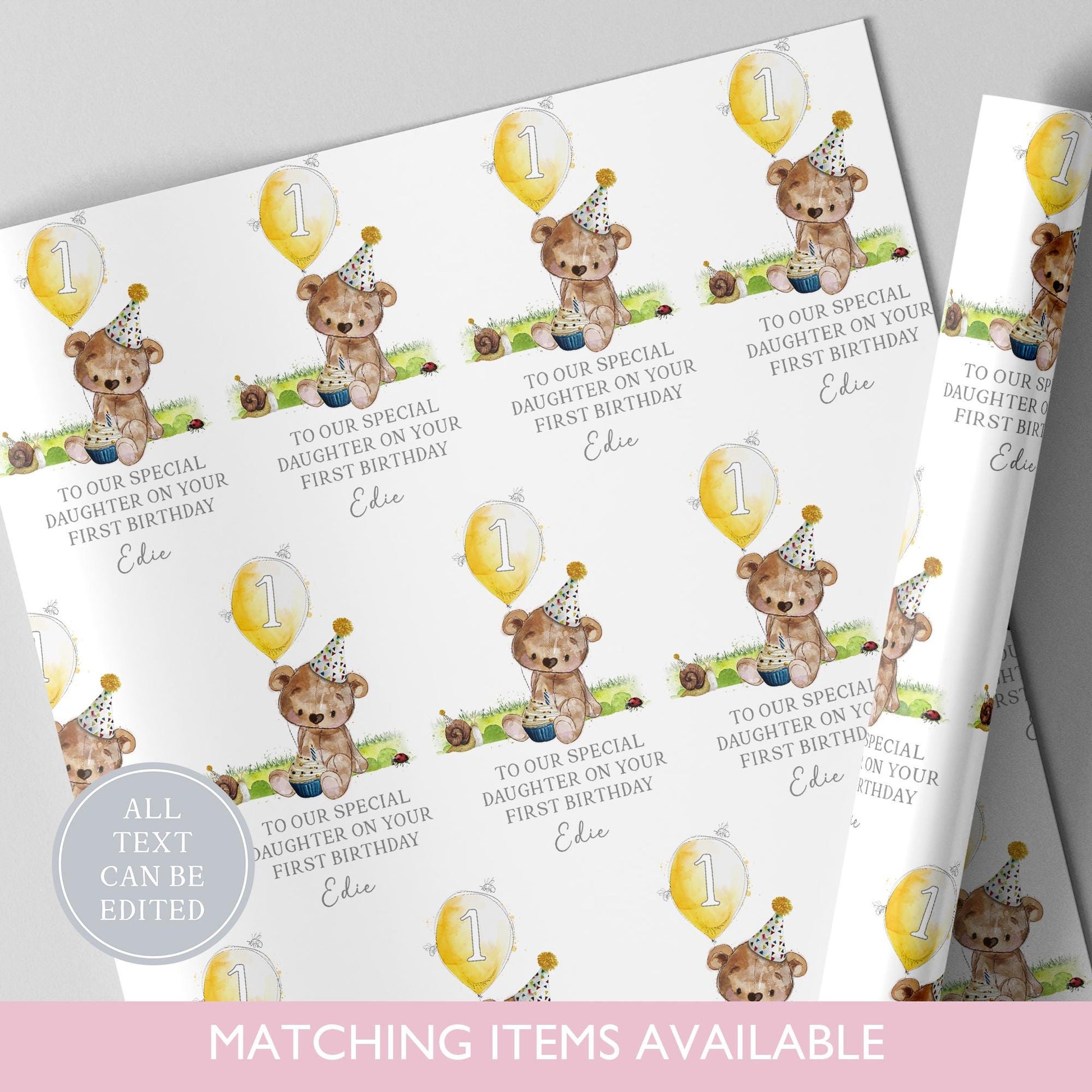 Personalised Teddy Bear Birthday Wrapping Paper l Custom Gift Wrap