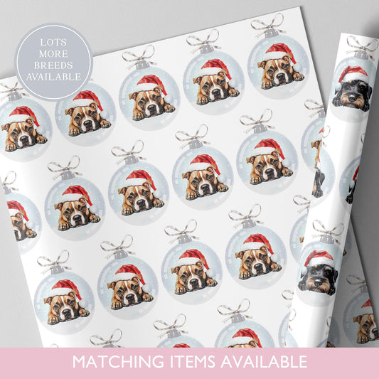 Staffie Christmas Bauble Wrapping Paper l Staffordshire Bull Terrier Gift Wrap l Dog Xmas Paper l Christmas Pup l Dog Lover l Custom