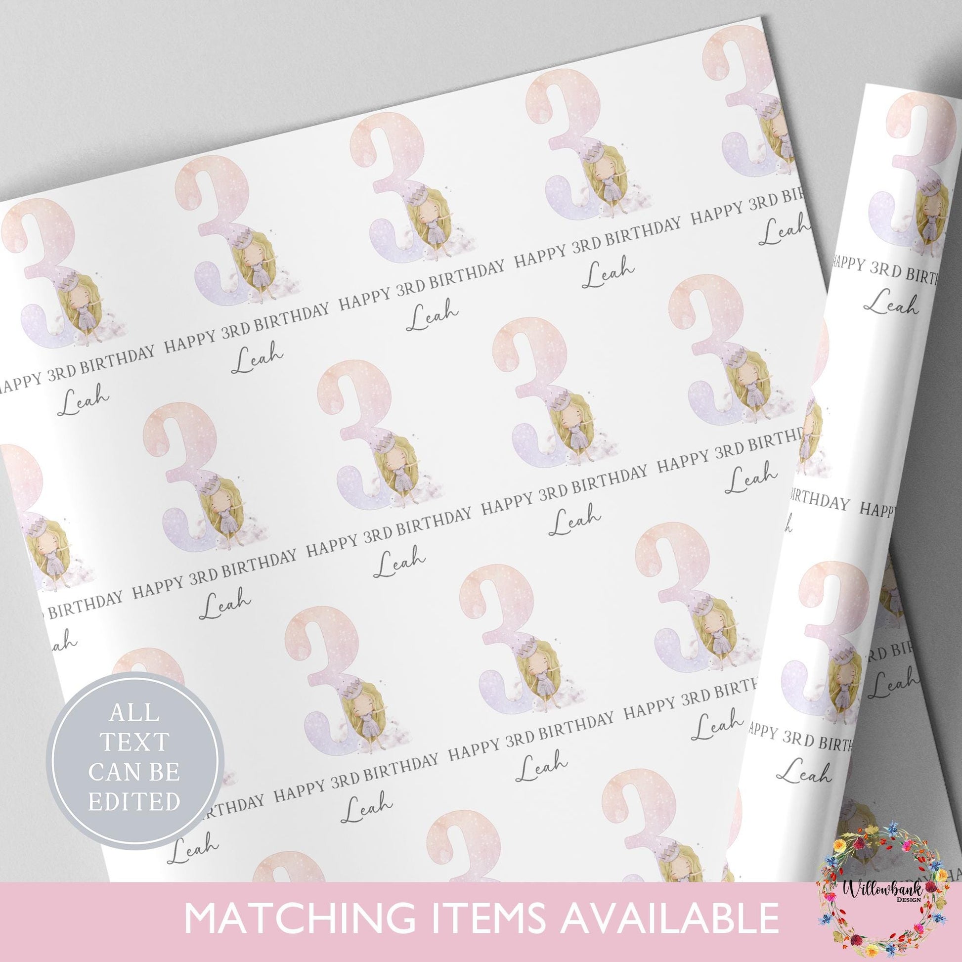 Personalised Princess Wrapping Paper l Custom Gift Wrap l Children's Birthday Theme l Kids Birthday l Princess Crown