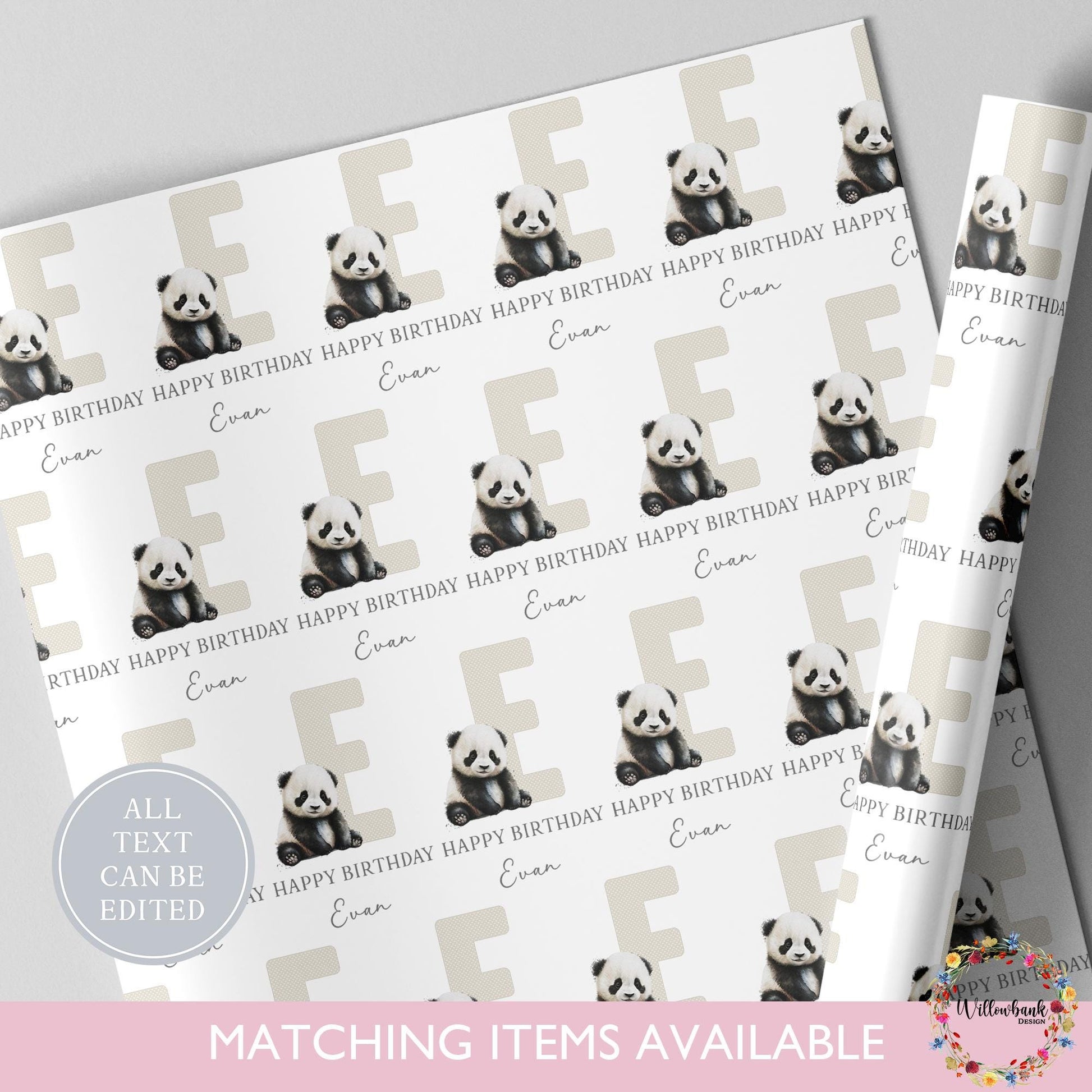 Personalised Panda Birthday Wrapping Paper l Custom Gift Wrap l Children's Birthday Theme l Kids Birthday l Safari Animal