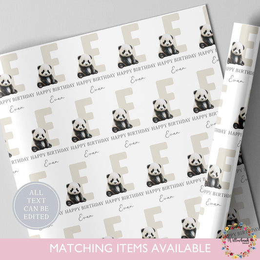 Personalised Panda Birthday Wrapping Paper l Custom Gift Wrap l Children's Birthday Theme l Kids Birthday l Safari Animal