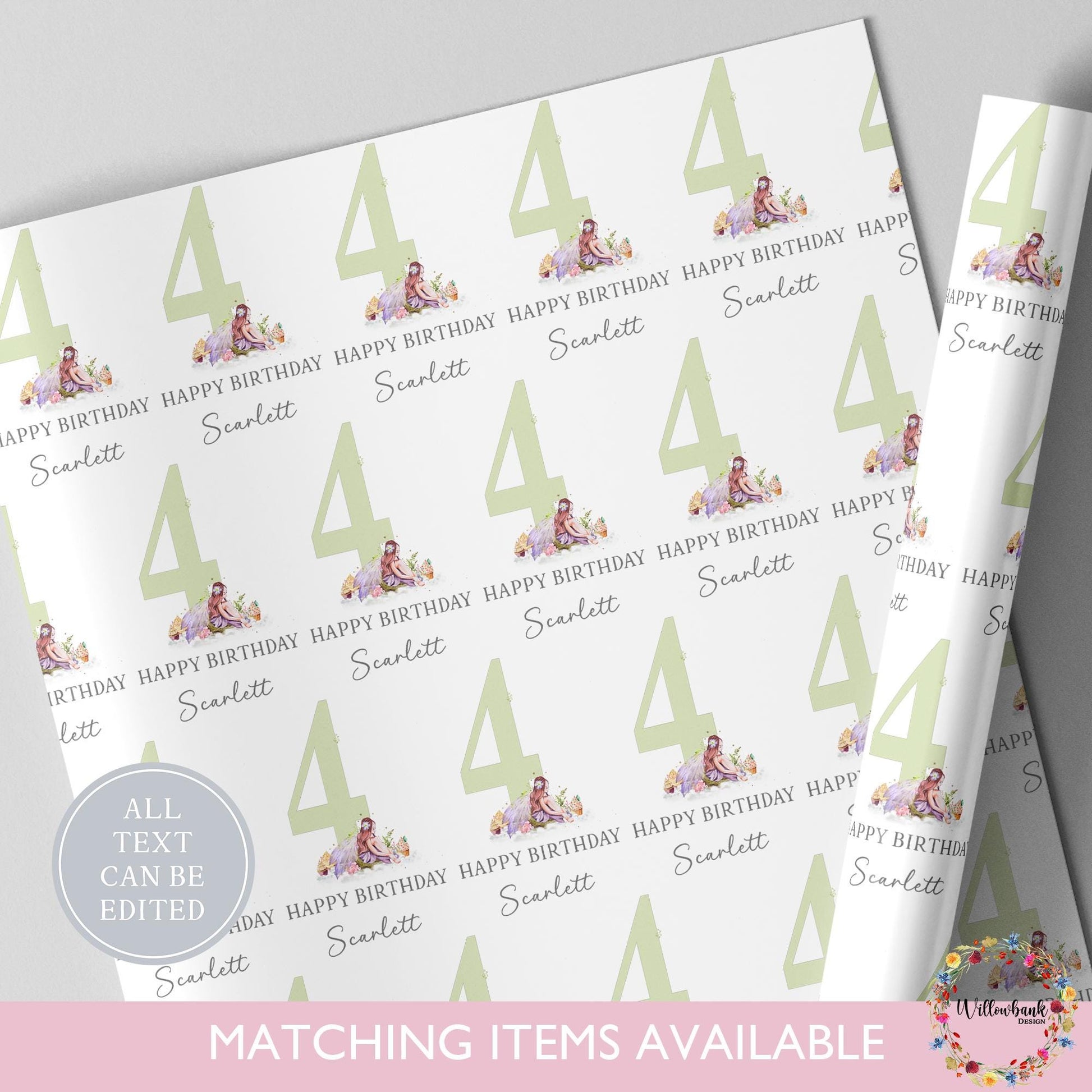 Personalised Fairy Princess Wrapping Paper l Custom Gift Wrap l Children's Birthday Theme l Kids Birthday