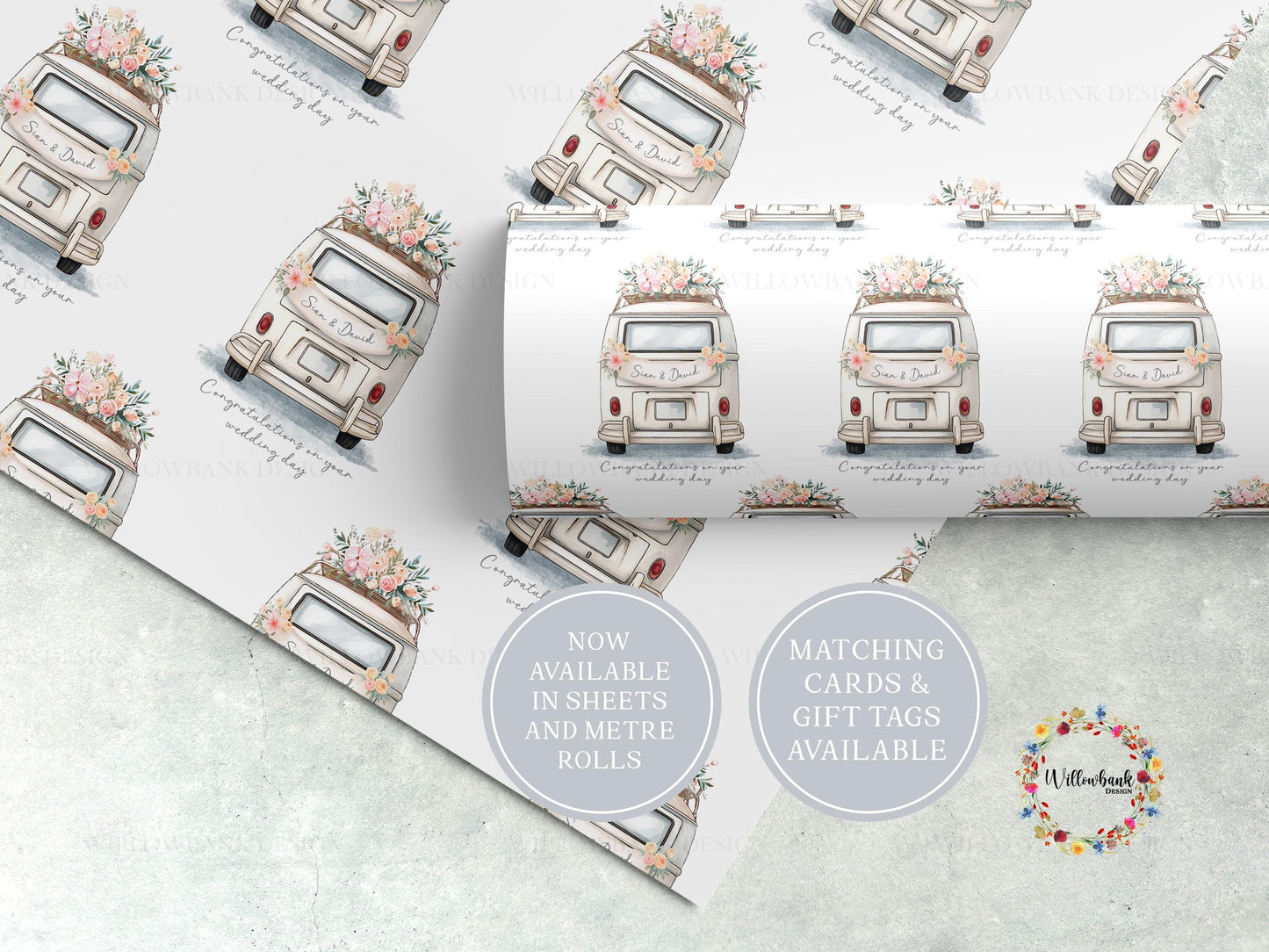 Personalised Wedding Gift Wrapping Paper l Camper Van Custom Gift Wrap l Luxury Wrapping Paper l Vintage Wedding Car