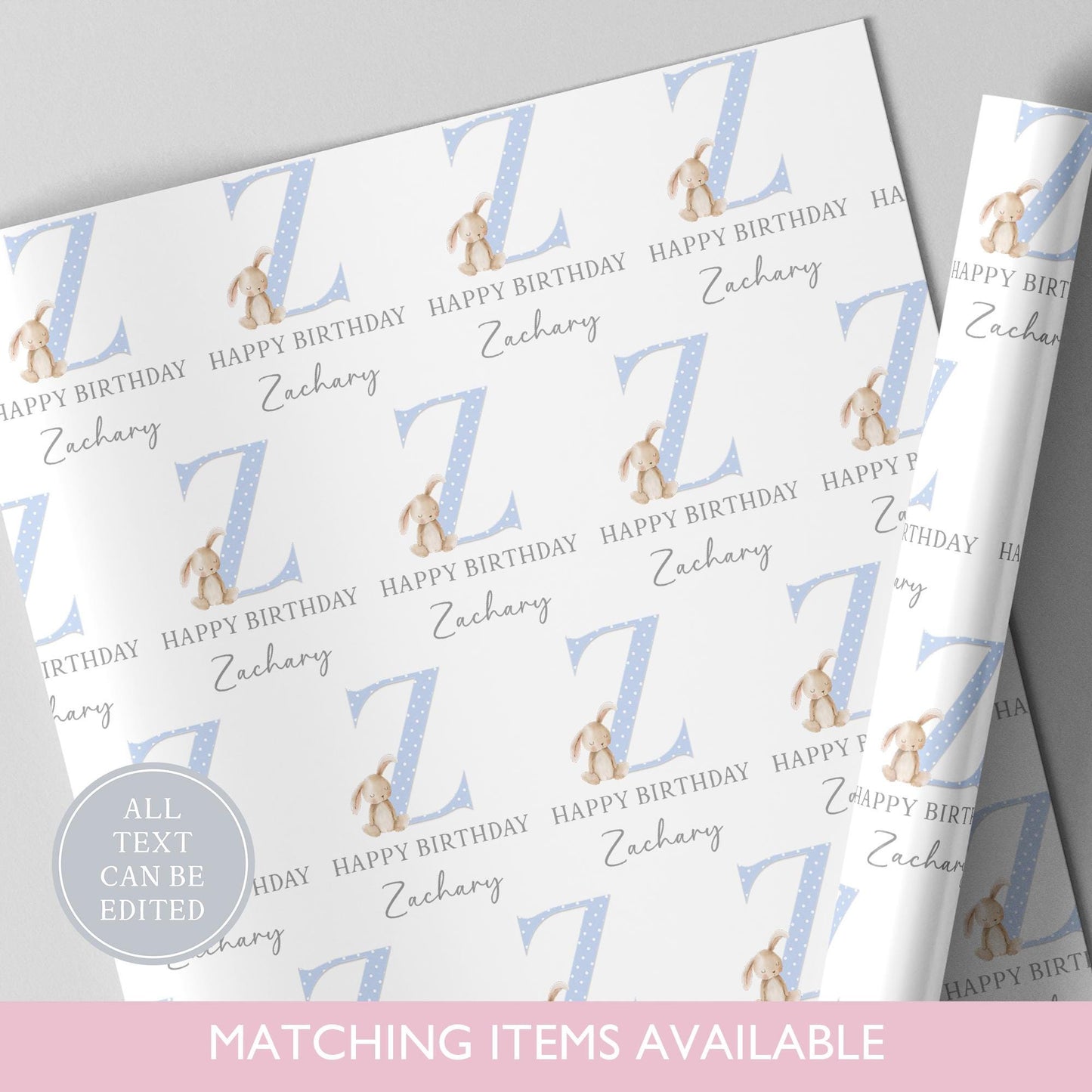 Personalised Bunny Rabbit Birthday Wrapping Paper l Custom Gift Wrap l First Birthday l Birthday Gift l Children's Birthday l Luxury