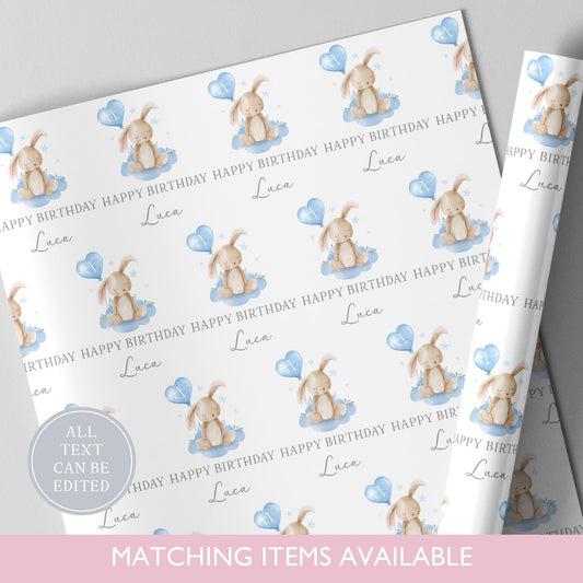 Personalised Bunny Rabbit Birthday Wrapping Paper l Custom Gift Wrap l First Birthday l Birthday Gift l Children's Birthday l Luxury