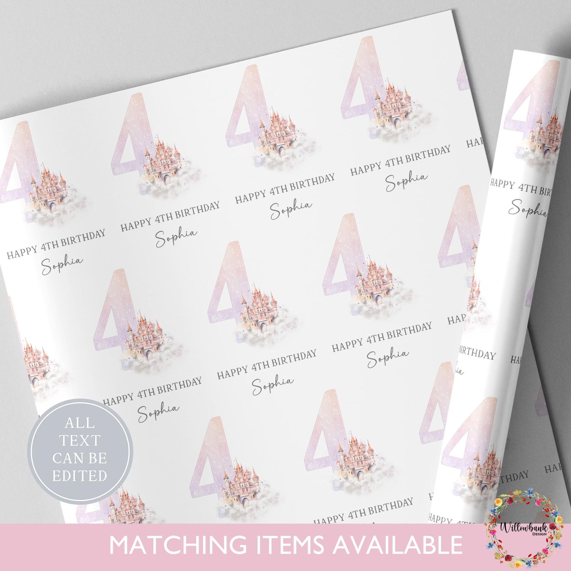 Personalised Princess Castle Wrapping Paper l Custom Gift Wrap l Children's Birthday Theme l Kids Birthday