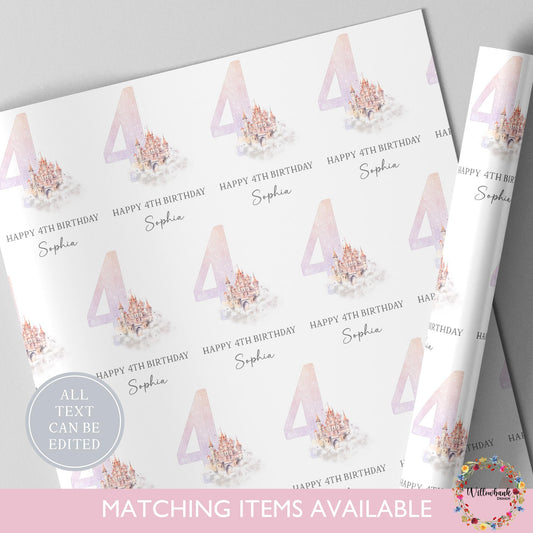 Personalised Princess Castle Wrapping Paper l Custom Gift Wrap l Children's Birthday Theme l Kids Birthday