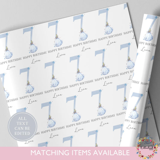 Personalised Ice Queen Princess Wrapping Paper l Custom Gift Wrap l Children's Birthday Theme l Kids Birthday