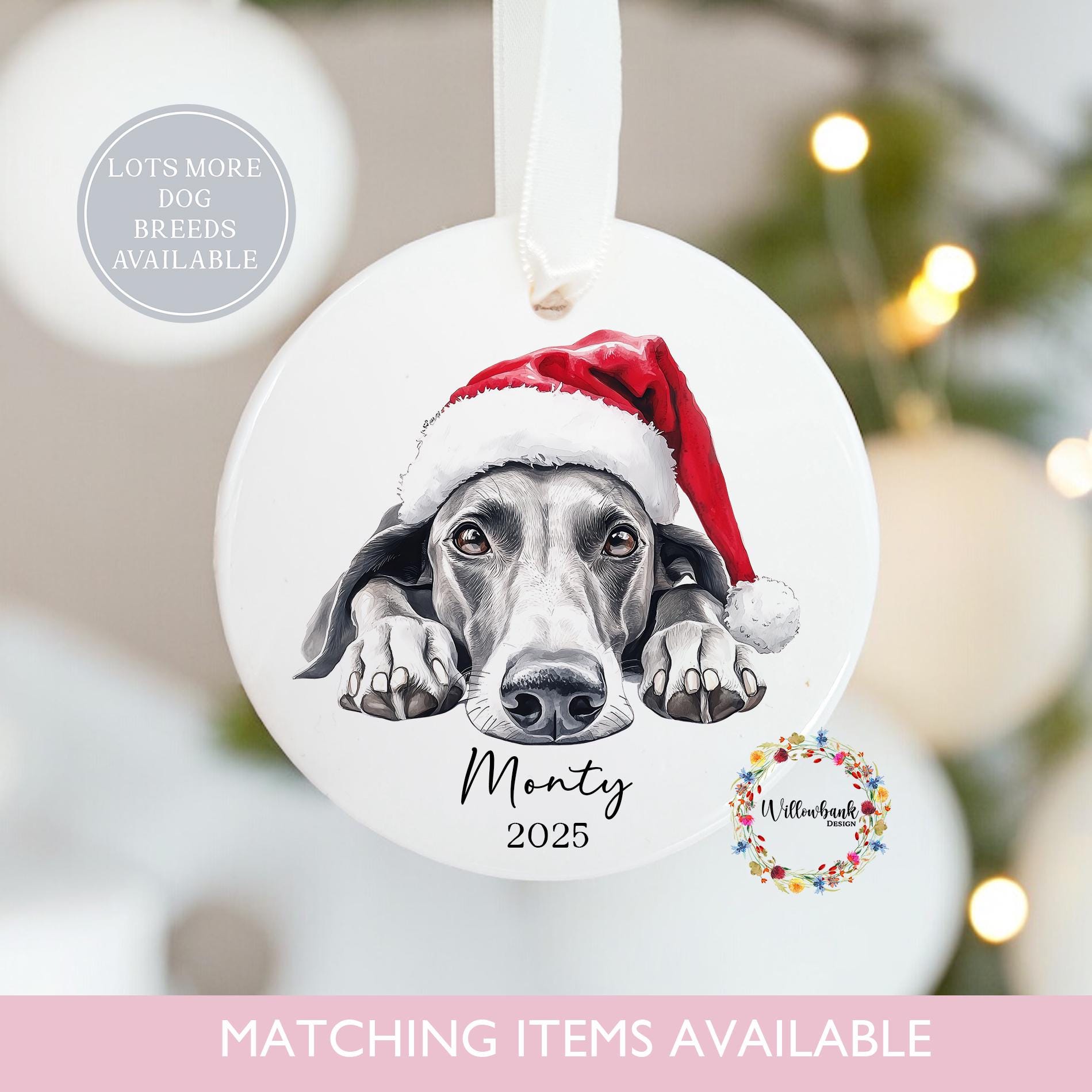 Personalised Whippet Dog Christmas Tree Decoration l Dog Lover l Santa Dogs l Hanging Decoration l Hanging Ornament