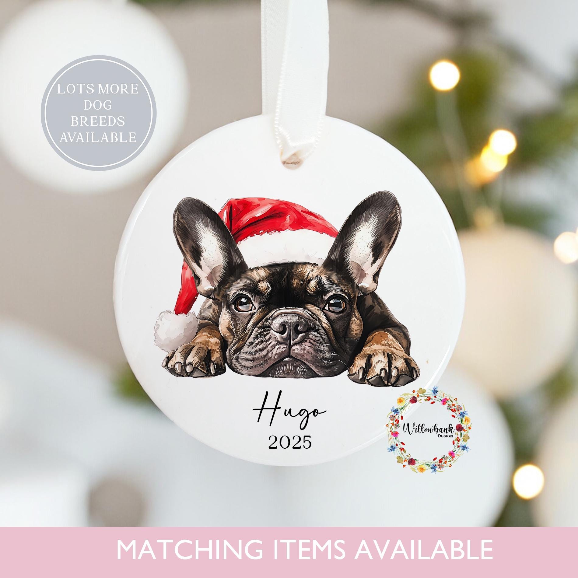 Personalised French Bulldog Dog Christmas Tree Decoration l Frenchie l Dog Lover l Santa Dogs l Hanging Decoration l Hanging Ornament