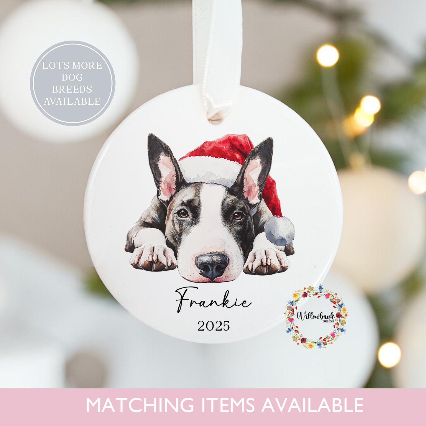 Personalised Bull Terrier Dog Christmas Tree Decoration l Dog Lover l Santa Dogs l Hanging Decoration l Hanging Ornament