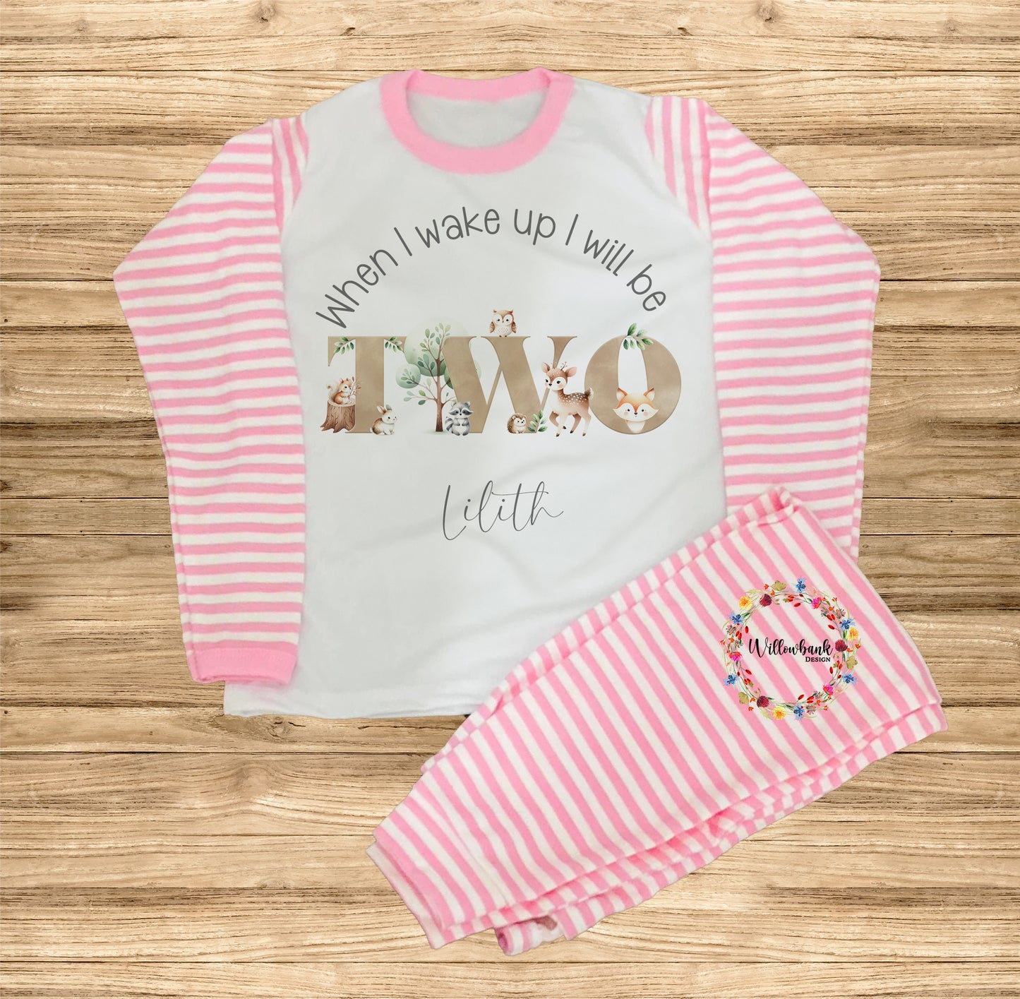 When I Wake Up I Will Be - Personalised Woodland Animal Birthday Pyjamas