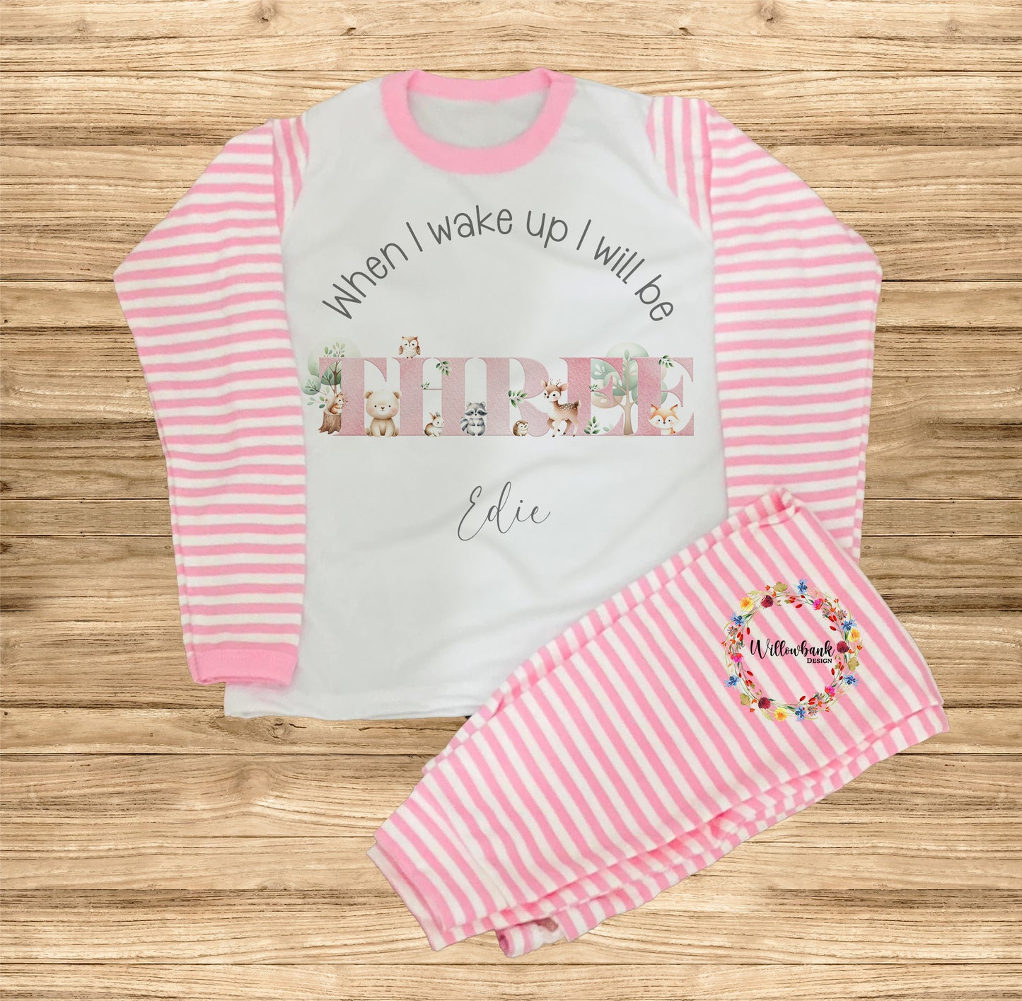 When I Wake Up I Will Be - Personalised Woodland Animal Birthday Pyjamas