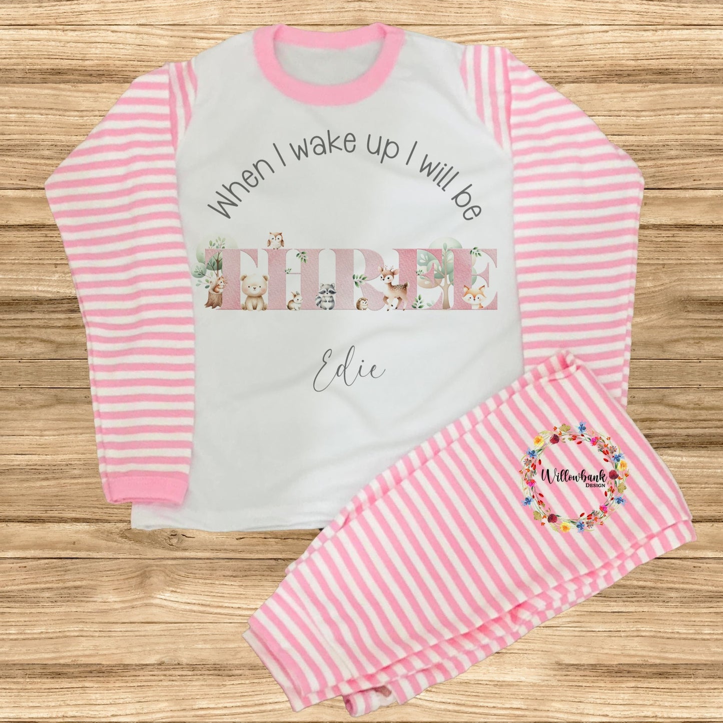 When I Wake Up I Will Be - Personalised Woodland Animal Birthday Pyjamas