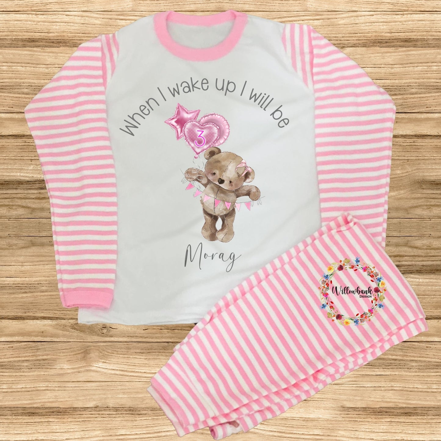 When I Wake Up I Will Be  - Personalised Teddy Bear Birthday Pyjamas