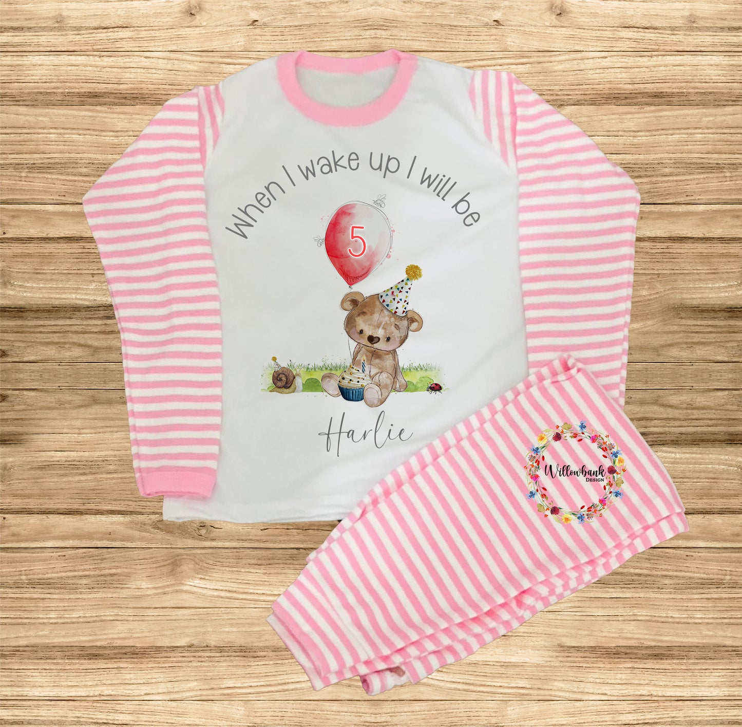 When I Wake Up I Will Be  - Personalised Teddy Bear Birthday Pyjamas