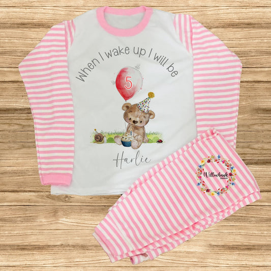 When I Wake Up I Will Be  - Personalised Teddy Bear Birthday Pyjamas