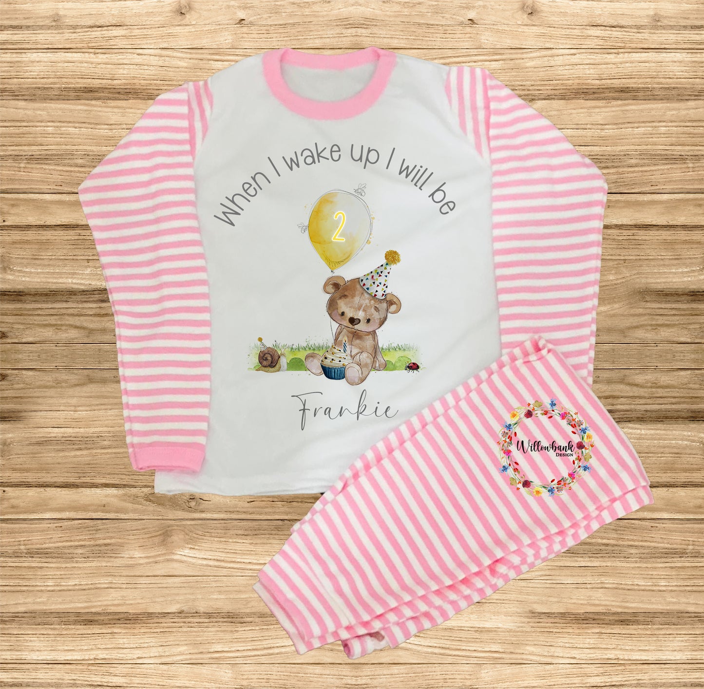 When I Wake Up I Will Be  - Personalised Teddy Bear Birthday Pyjamas