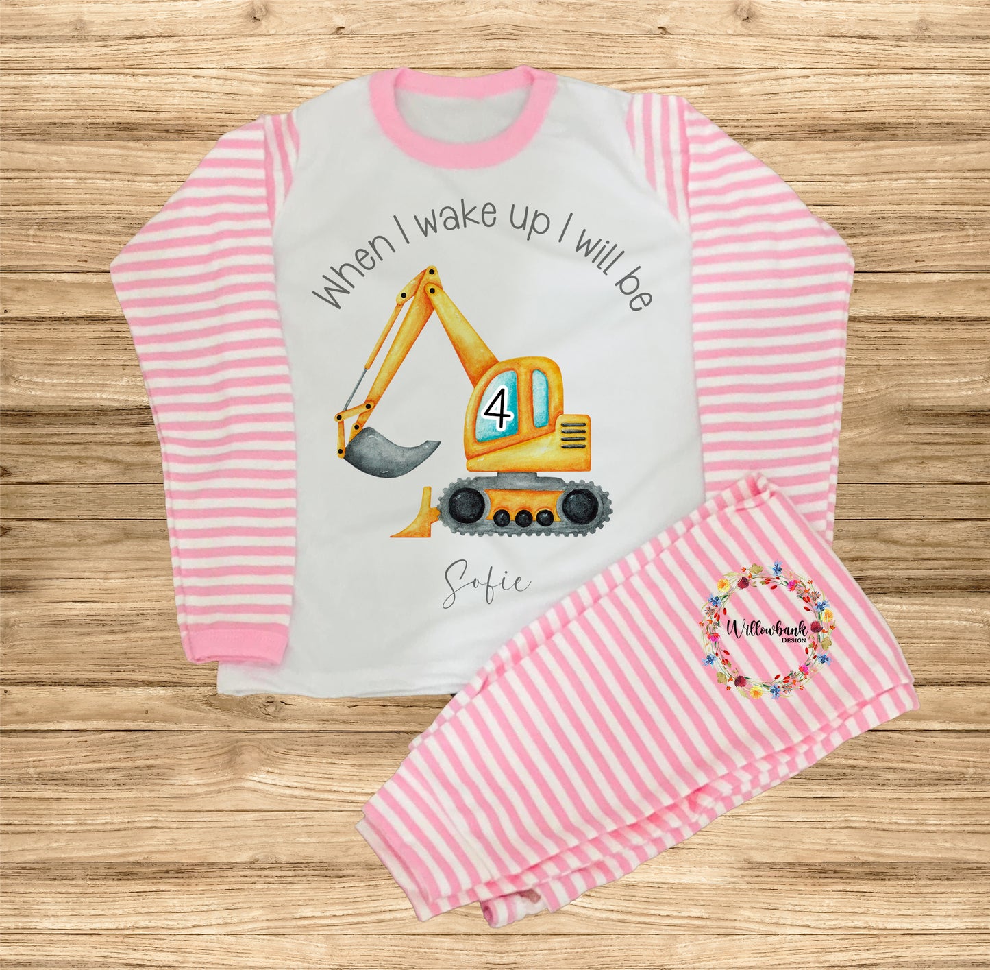 When I Wake Up I Will Be  - Personalised Construction Vehicle Birthday Pyjamas