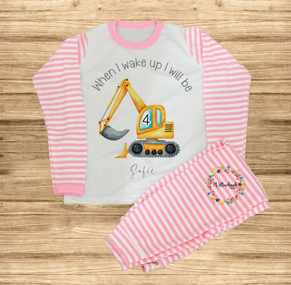 When I Wake Up I Will Be  - Personalised Construction Vehicle Birthday Pyjamas