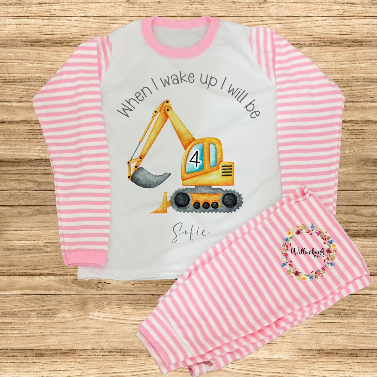 When I Wake Up I Will Be  - Personalised Construction Vehicle Birthday Pyjamas