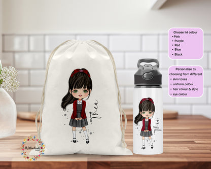 School Uniform Water Bottle and Bag Set