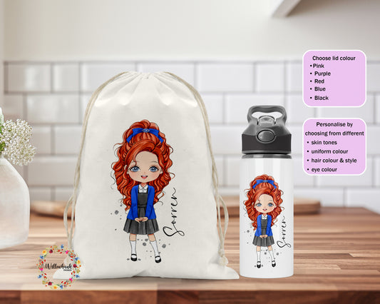 School Uniform Water Bottle and Bag Set