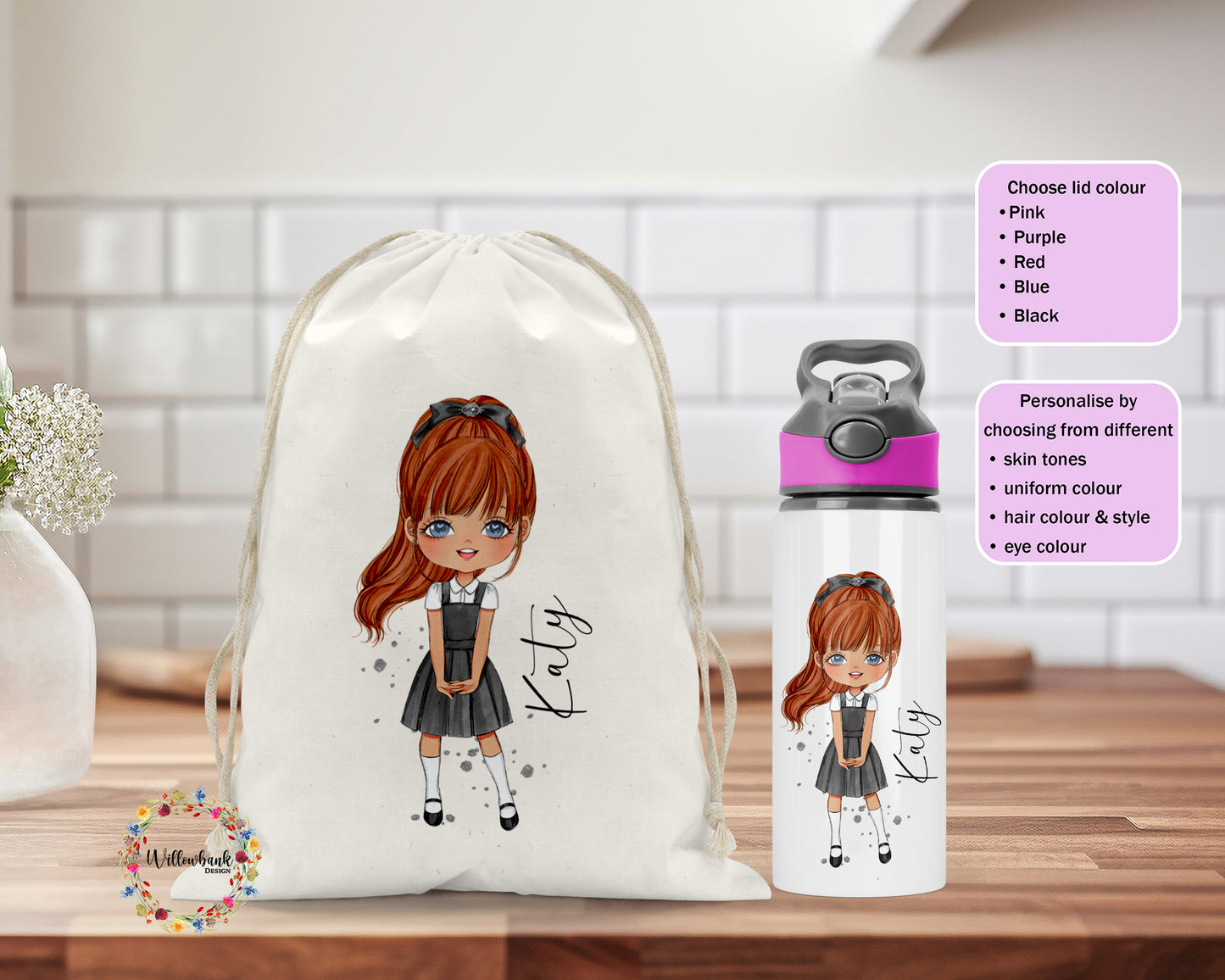 School Uniform Water Bottle and Bag Set