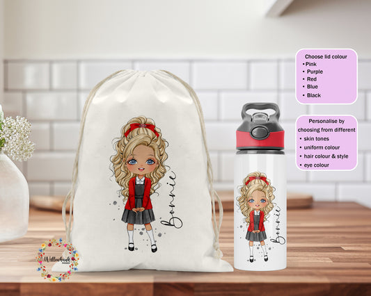 School Uniform Water Bottle and Bag Set