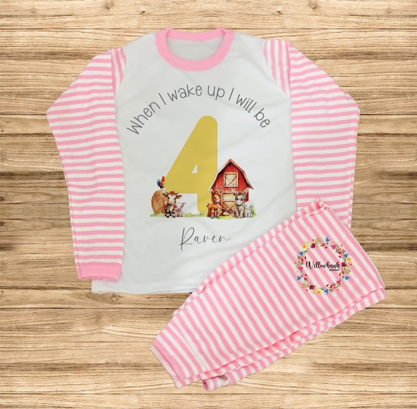 When I Wake Up I Will Be  - Personalised Farmyard Birthday Pyjamas