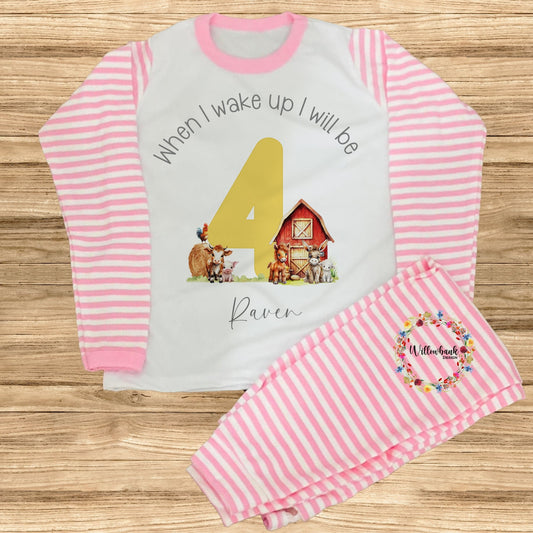 When I Wake Up I Will Be  - Personalised Farmyard Birthday Pyjamas