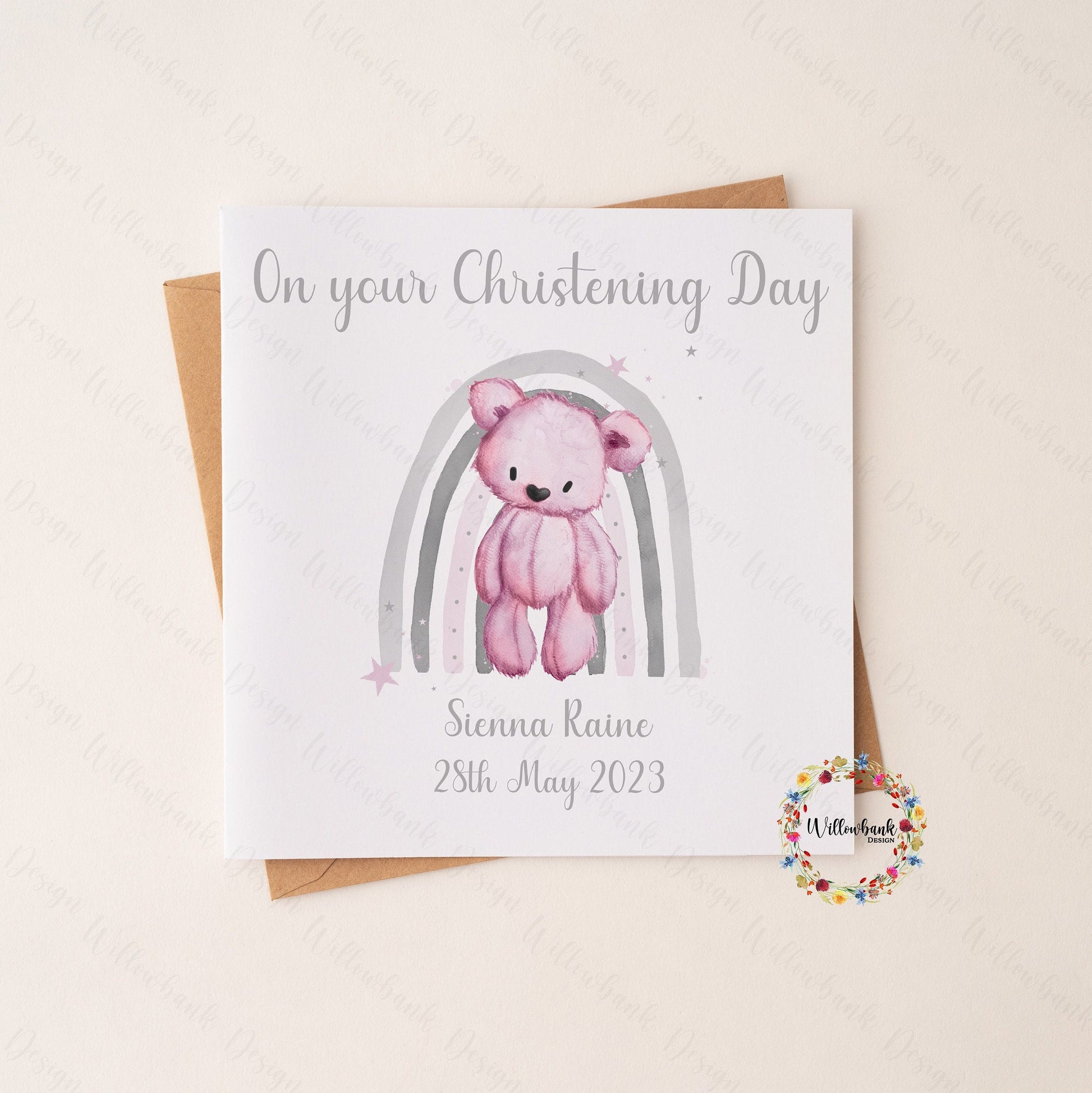 Personalised On Your Christening Day Card l Congratulations l Congrats Greeting Card l Baby Girl l Baby Boy l Teddy Bear