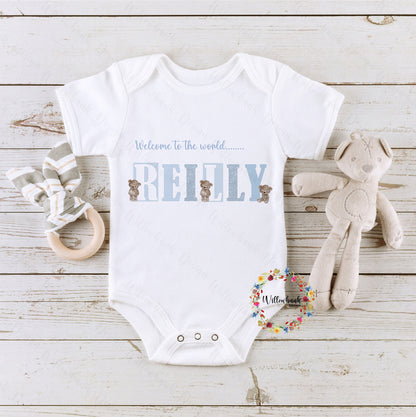Personalised Welcome To The World Teddy Bear Baby Bodysuit