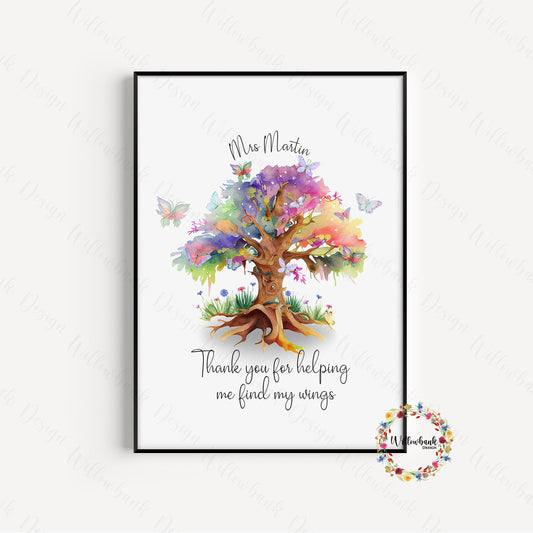 Personalised Thank You For Helping Me Find My Wings Teacher Gift l Wall Print l Teaching Assistant l Nursery l Pre School l Childminder