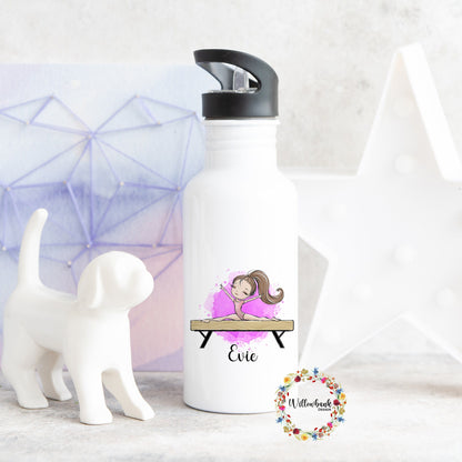 Personalised Gymnastics Water Bottle l Gymnast Drinkware l School Drink Bottle l Handled Drink Bottles l 500ml Straw Bottle