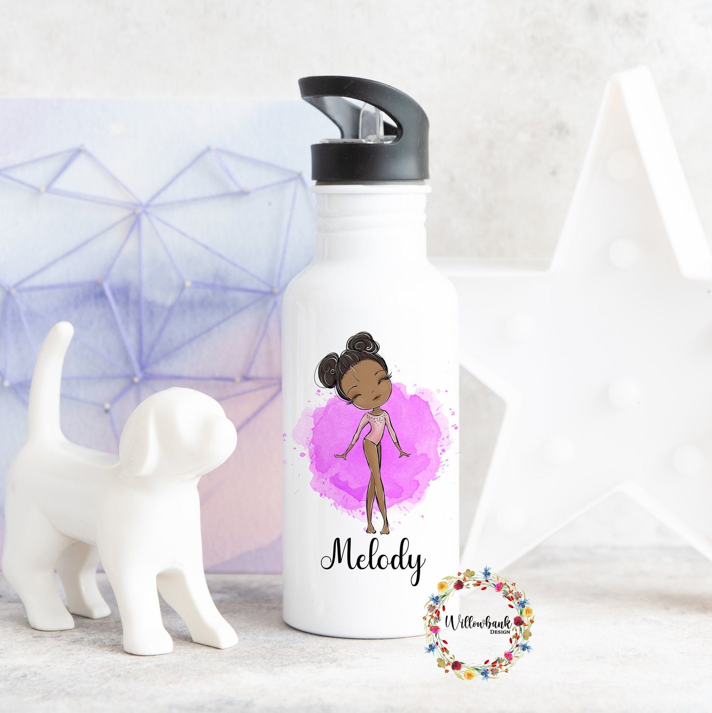 Personalised Gymnastics Water Bottle l Gymnast Drinkware l School Drink Bottle l Handled Drink Bottles l 500ml Straw Bottle