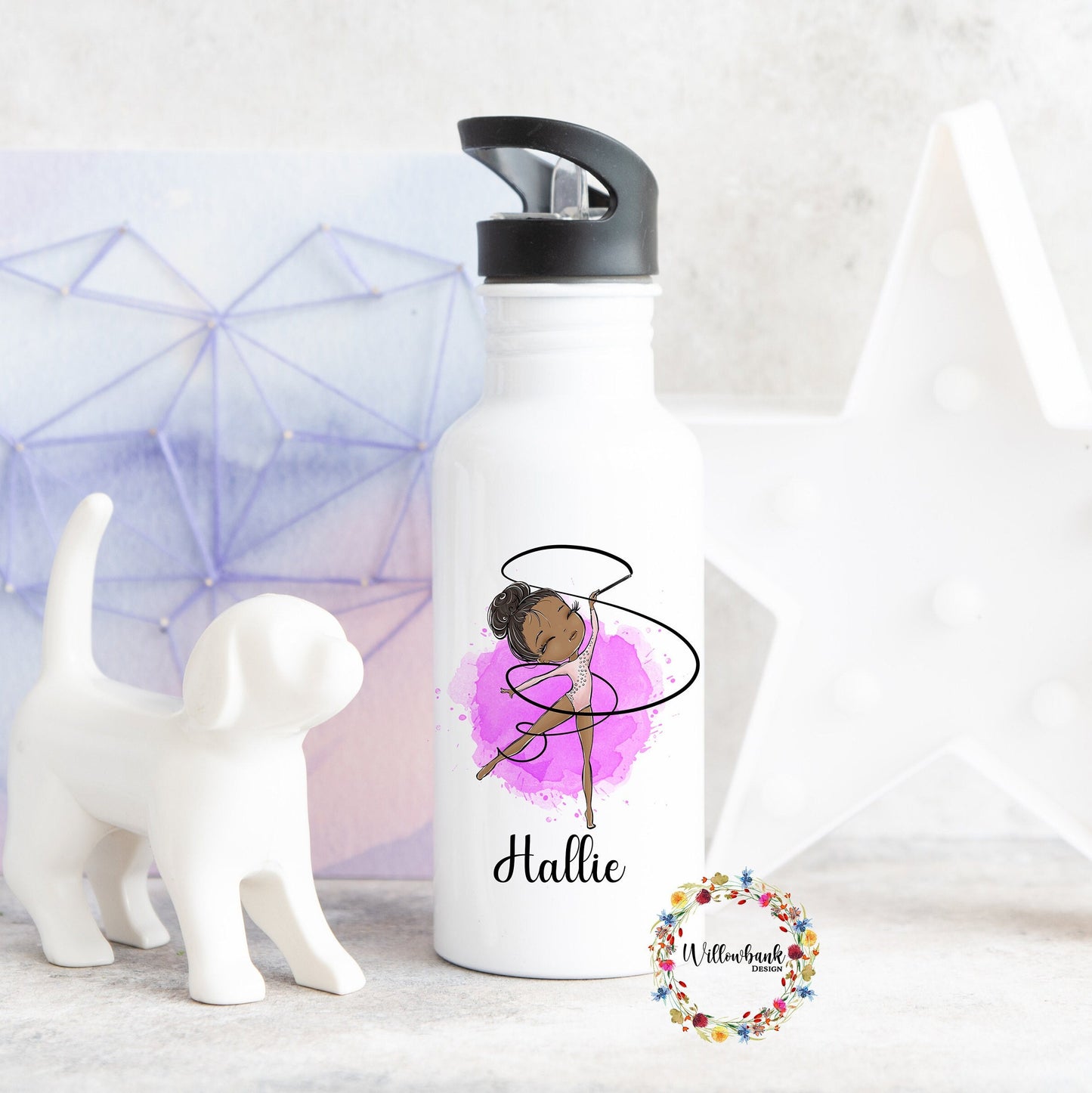 Personalised Gymnastics Water Bottle l Gymnast Drinkware l School Drink Bottle l Handled Drink Bottles l 500ml Straw Bottle