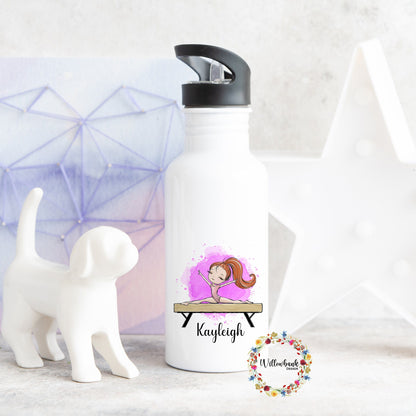 Personalised Gymnastics Water Bottle l Gymnast Drinkware l School Drink Bottle l Handled Drink Bottles l 500ml Straw Bottle