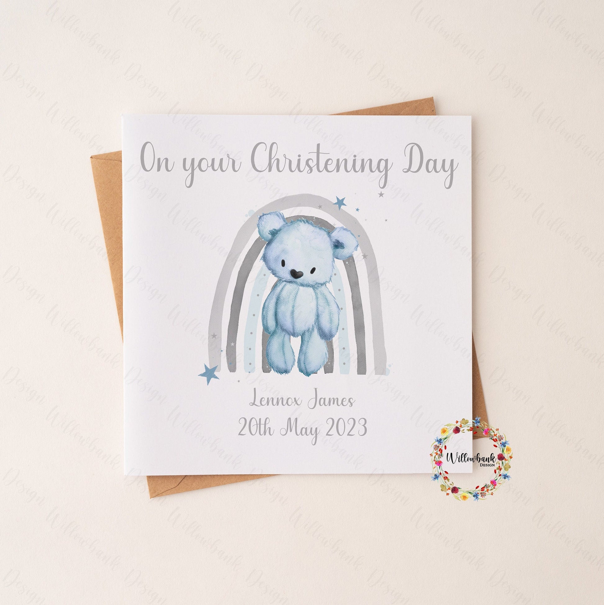 Personalised On Your Christening Day Card l Congratulations l Congrats Greeting Card l Baby Girl l Baby Boy l Teddy Bear