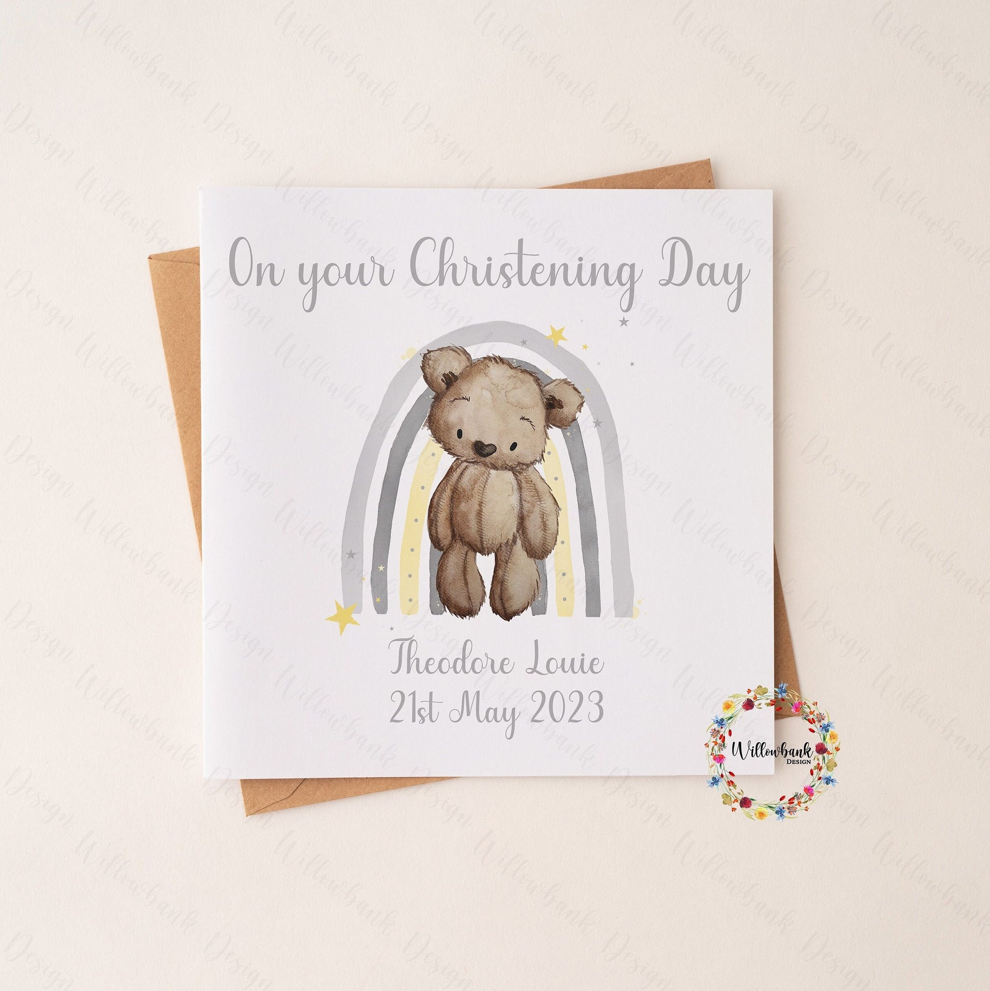 Personalised On Your Christening Day Card l Congratulations l Congrats Greeting Card l Baby Girl l Baby Boy l Teddy Bear