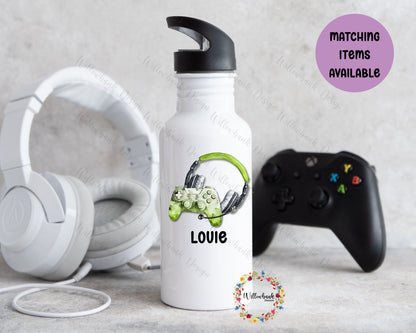 Personalised Gaming Water Bottle l Gamer Drinkware l School Drink Bottle l Handled Drink Bottles l 500ml Straw Bottle