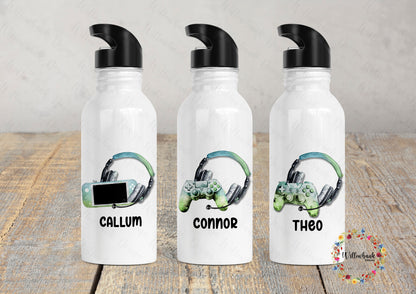 Personalised Gaming Water Bottle l Gamer Drinkware l School Drink Bottle l Handled Drink Bottles l 500ml Straw Bottle