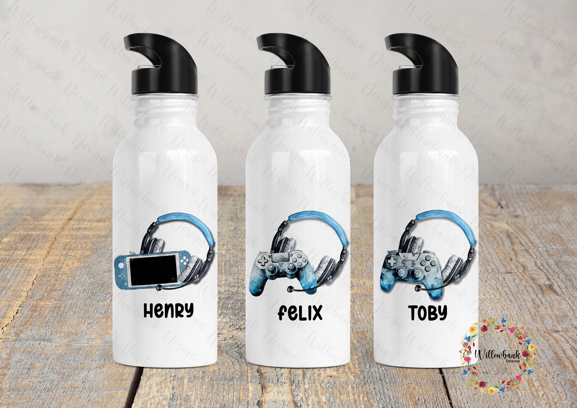 Personalised Gaming Water Bottle l Gamer Drinkware l School Drink Bottle l Handled Drink Bottles l 500ml Straw Bottle