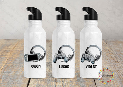 Personalised Gaming Water Bottle l Gamer Drinkware l School Drink Bottle l Handled Drink Bottles l 500ml Straw Bottle