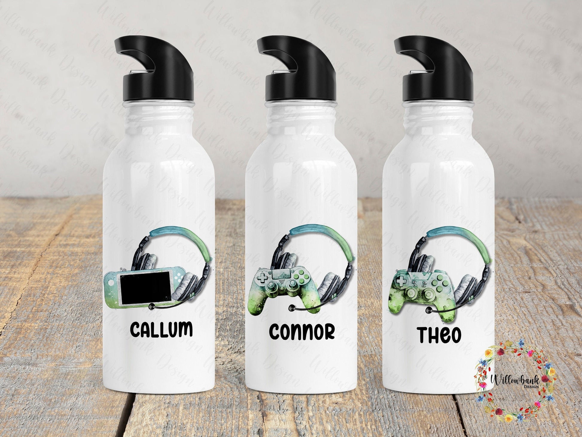 Personalised Gaming Water Bottle l Gamer Drinkware l School Drink Bottle l Handled Drink Bottles l 500ml Straw Bottle