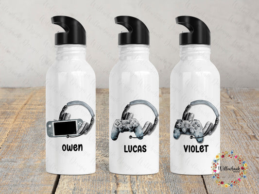 Personalised Gaming Water Bottle l Gamer Drinkware l School Drink Bottle l Handled Drink Bottles l 500ml Straw Bottle